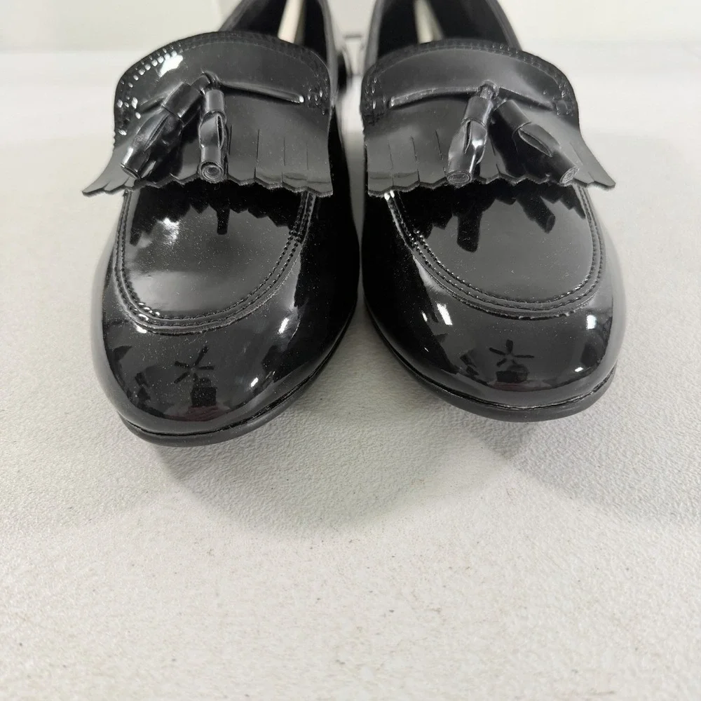 Frederico Leone Black Patent Leather Kiltie Tassel Men's Tuxedo Loafers Size 9 M